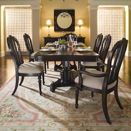 Pedestal Table & Rounded Slat-Back Chairs Set